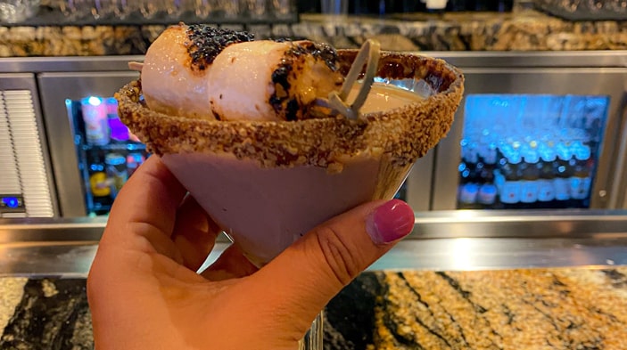 Artisanal summer smores cocktail from Point Place Casino bar