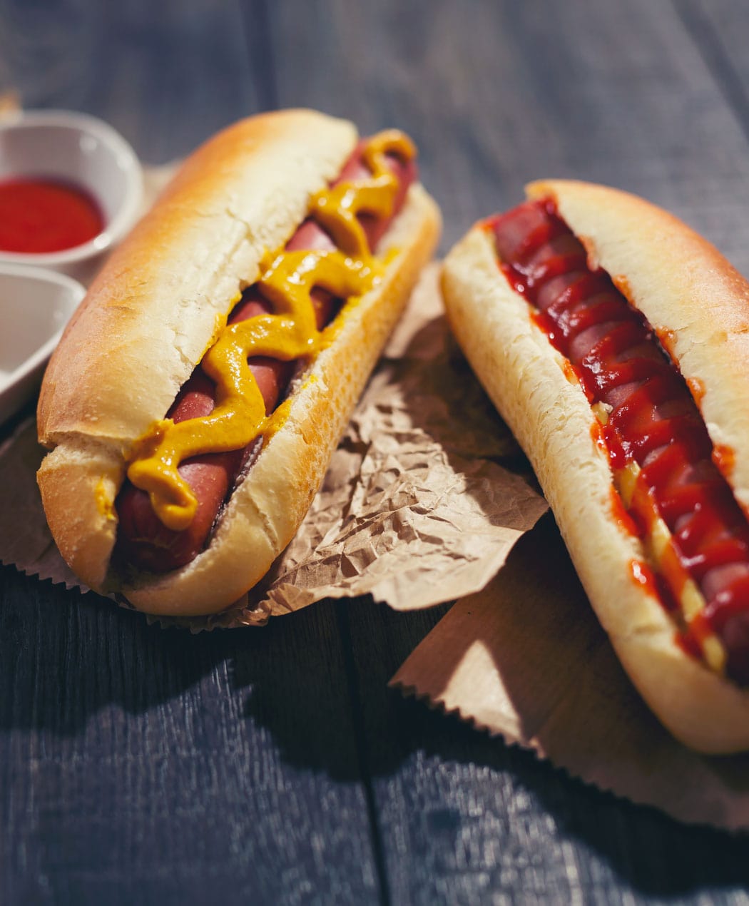hot dogs with ketchup and mustard