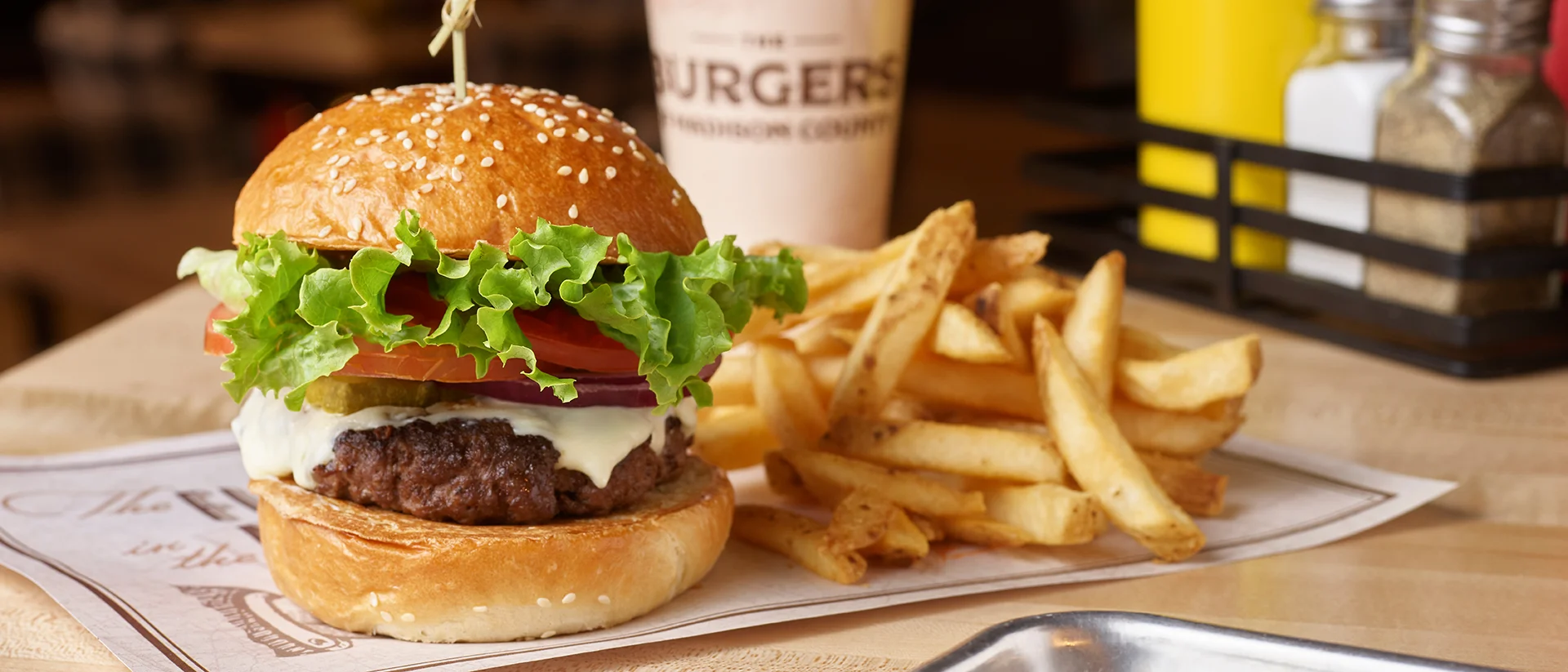 Burger and fries at Point Place Casino Hotel